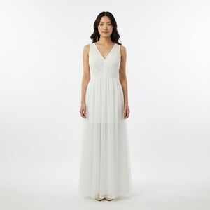 Vintage White Embellished Sheer‎ Overlay Sleeveless Maxi Dress Lace Top size M